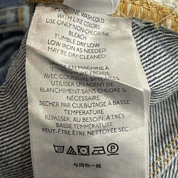 We The Free People SZ 31 Mom Jeans High-Rise Raw Stacked Hems Faded Pockets Blue - Picture 10 of 11